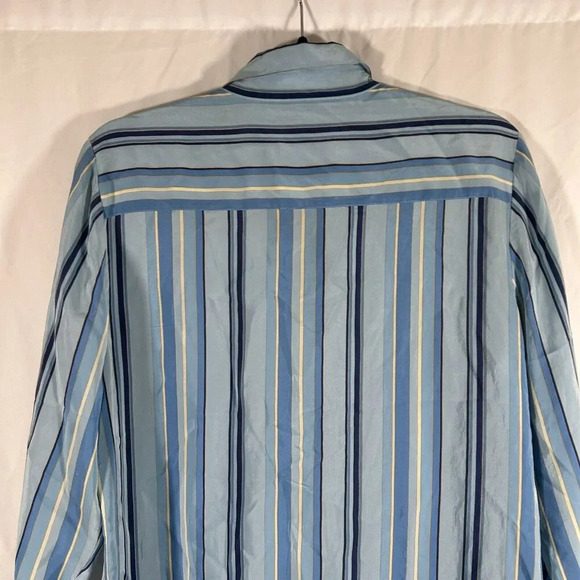 Evan Picone Silk Shirt Women's 10 Blue Striped Button Up Long Sleeve Pocket - Picture 9 of 11